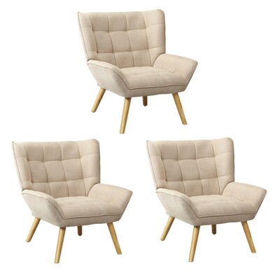 3x Armchair Accent Chairs Sofa Lounge Fabric Upholstered Tub Beige