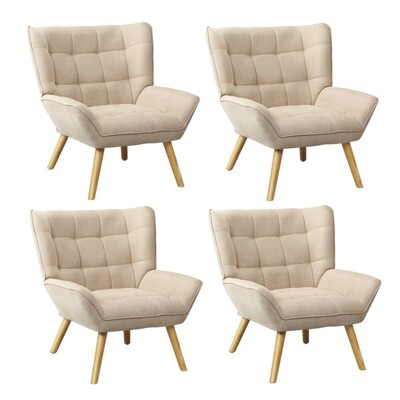 4x Armchair Accent Chairs Sofa Lounge Fabric Upholstered Tub Beige