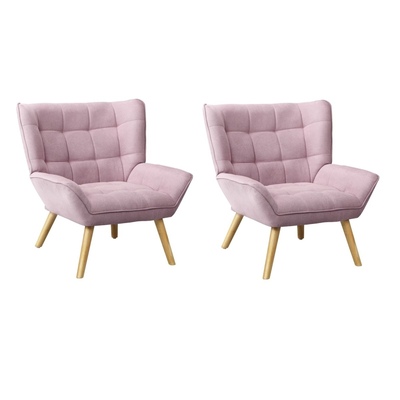 2x Armchair Accent Chairs Sofa Lounge Fabric Upholstered Tub Pink