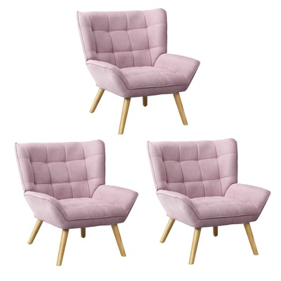 3x Armchair Accent Chairs Sofa Lounge Fabric Upholstered Tub Pink