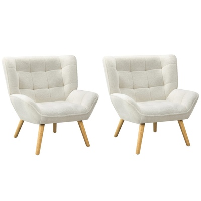 2x Armchair Accent Chairs Sofa Lounge Sherpa Upholstered Tub White