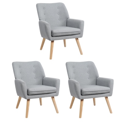 3x Armchair Lounge Chair Linen Accent Armchairs Tub Chairs Sofa Grey