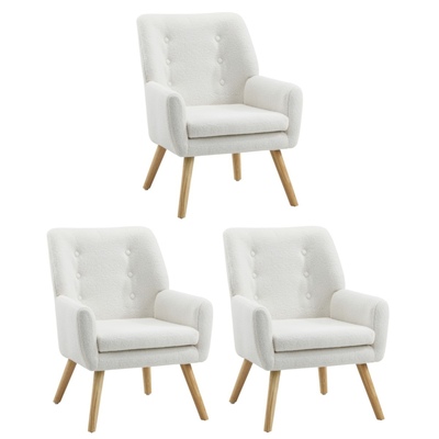 3x Armchair Lounge Chair Sherpa Accent Armchairs Tub Chairs Sofa White