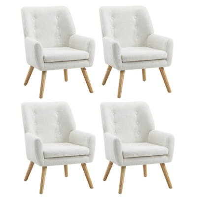 4x Armchair Lounge Chair Sherpa Accent Armchairs Tub Chairs Sofa White