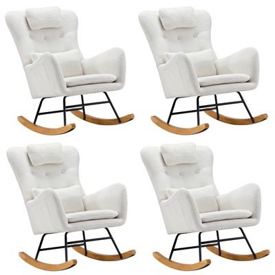 4x Rocking Chair Nursing Armchair Sherpa Chairs With 2 Pillow White