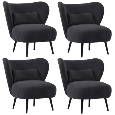 4x Armchair Lounge Chair with Lumbar Pillow Wingback Velvet Charcoal