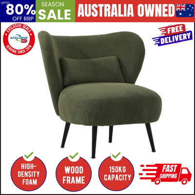 Armchair Lounge Chair with Lumbar Pillow Wingback Velvet Green