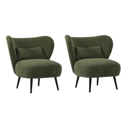 2x Armchair with Lumbar Pillow Wingback Velvet Green