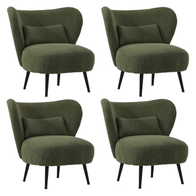 4x Armchair with Lumbar Pillow Wingback Velvet Green