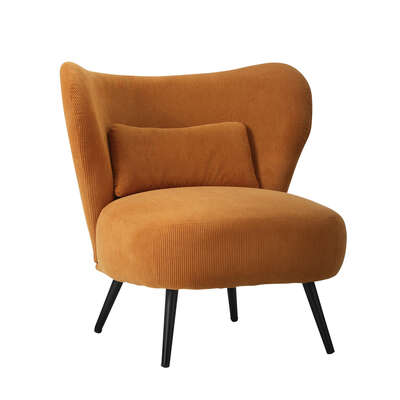 Armchair with Lumbar Pillow Wingback Velvet Orange