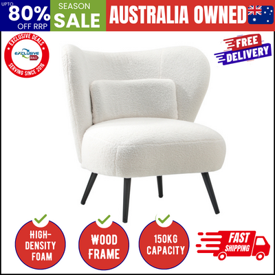 Armchair Lounge Chair with Lumbar Pillow Wingback Boucle White