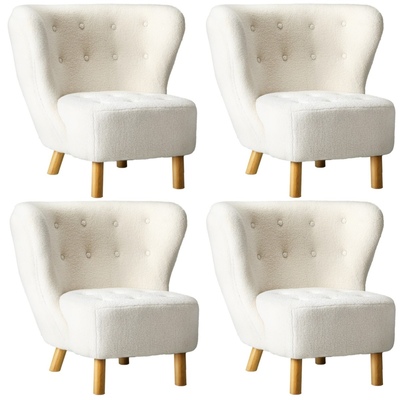 4x Armchair Highback Lounge Accent Chair Couches Sofa Sherpa White