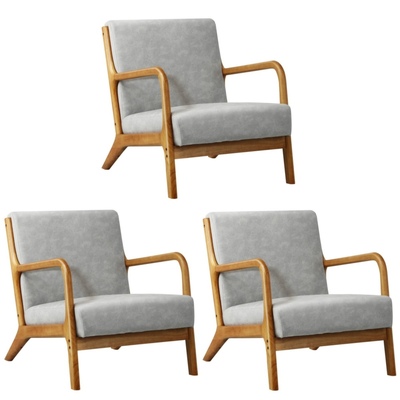 3X Armchair Lounge Chair Accent Armchairs Couches Sofa Wood Light Grey