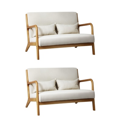 2X Armchair Lounge Chair Accent Armchairs Couches Sofa Wood Light Beige