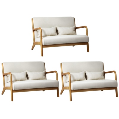 3X Armchair Lounge Chair Accent Armchairs Couches Sofa Wood Light Beige