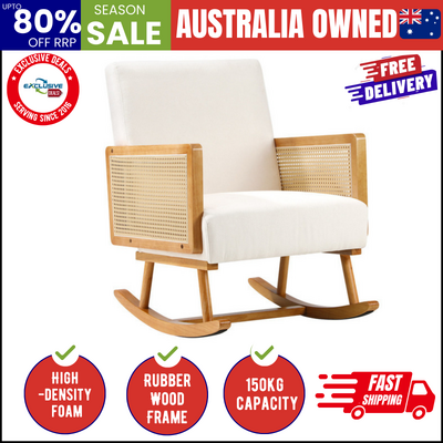 Rocking Chair Nursing Armchair Linen Accent Chairs PE Rattan Beige