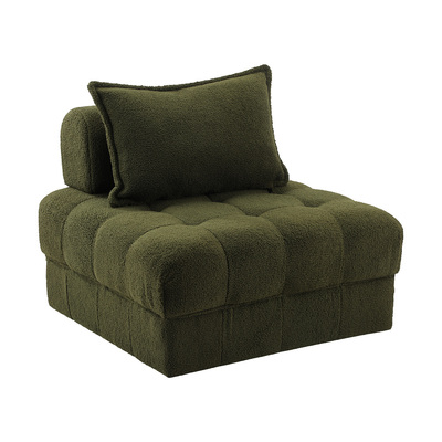 1 Seater Boucle Modular Sofa Armless TOFU Back Green