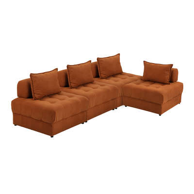 4 Seater Velvet Modular Sofa Lounge Chair with Backrest Brown