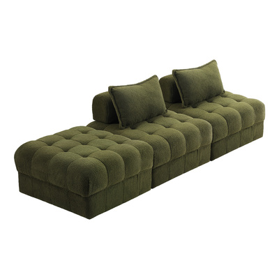 3 Seater Boucle Modular Sofa & Ottoman Set Green