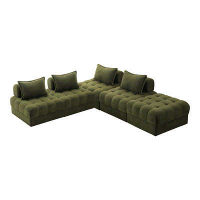 5 Seater Boucle Modular Sofa & Ottoman Set Green