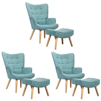 3x Armchair Lounge Chair Ottoman Accent Armchairs Fabric Sofa Blue