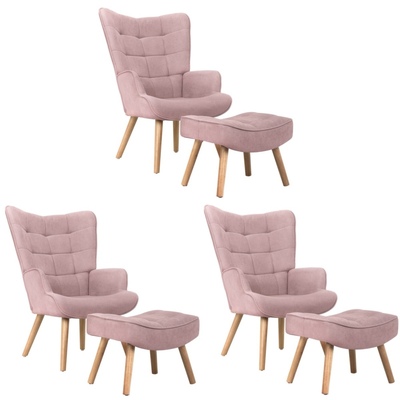 3x Armchair Lounge Chair Ottoman Accent Armchairs Fabric Sofa Pink