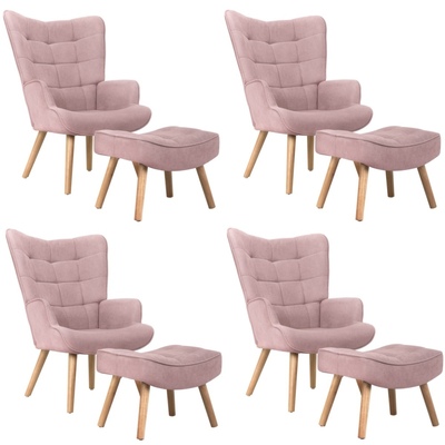 4x Armchair Lounge Chair Ottoman Accent Armchairs Fabric Sofa Pink