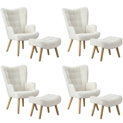 4x Armchair Lounge Chair Ottoman Accent Armchairs Sherpa Sofa White