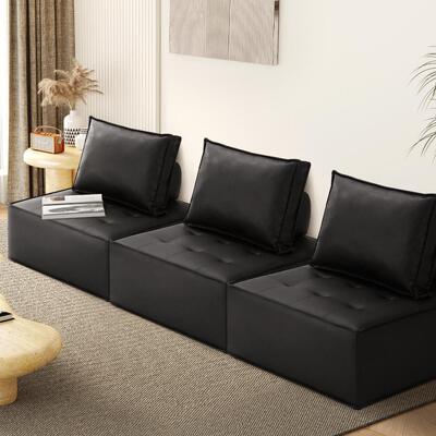 3pcs Pu Leather Sofa Couch Black