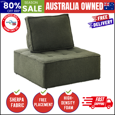 1 Pcs Modular Sofa Lounge Chair Armless TOFU Back Sherpa Green