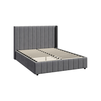 Bed Frame Double Size Gas Lift Base with Storage Velvet Grey