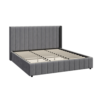 Bed Frame King Size Gas Lift Base with Storage Velvet Grey