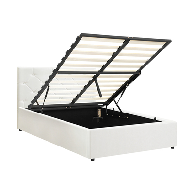 Bed Frame King Single Gas Lift Base Storage Leather White