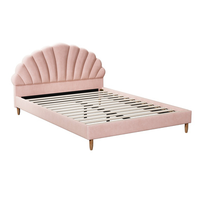 Bed Frame Double Size Scallop-Shape Bedhead Pink Velvet