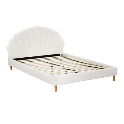 Bed Frame Double Size Scallop-Shape Bedhead White Boucle