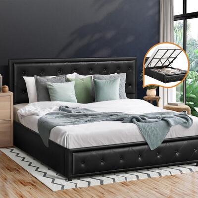 King Bed Frame with Storage Space Gas Lift Black