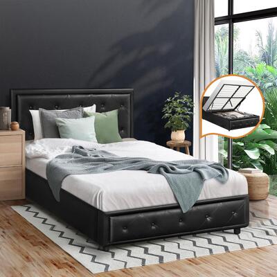 King Single Bed Frame with Storage Space Gas Lift Black