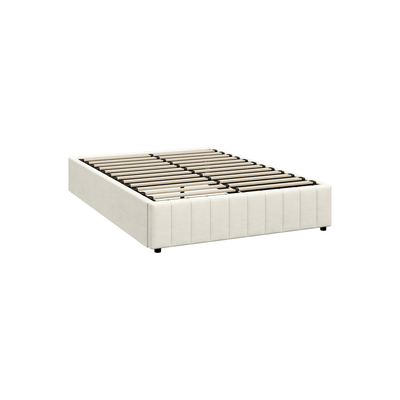 Bed Frame Queen Size Gas Lift Storage Base Velvet Cream FURB