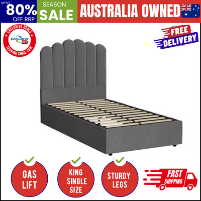 Bed Frame King Single Gas Lift Velvet Grey