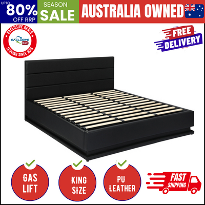 King Bed Frame, RBG Mattress Base with Gas Lift and Storage Space Black