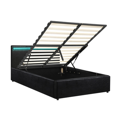 Bed Frame RGB LED King Single Gas Lift Storage Base Black