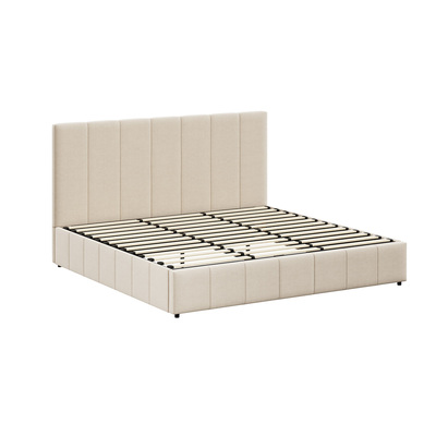 Bed Frame King Size Gas Lift Base With Storage Beige Fabric VISH