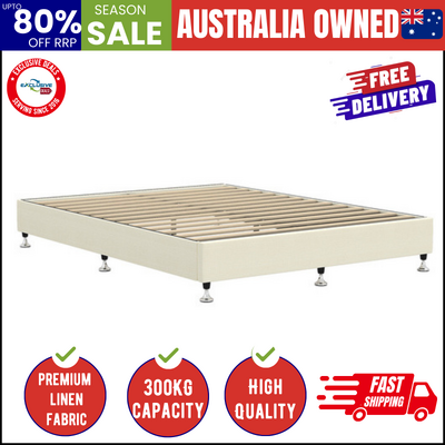 Bed Frame Queen Size Bed Base Platform Beige