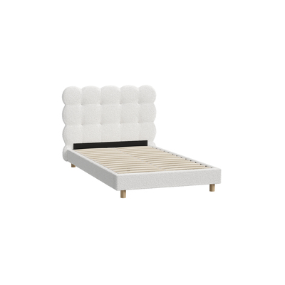 Bed Frame King Single Tufted Bedhead Boucle Fabric White