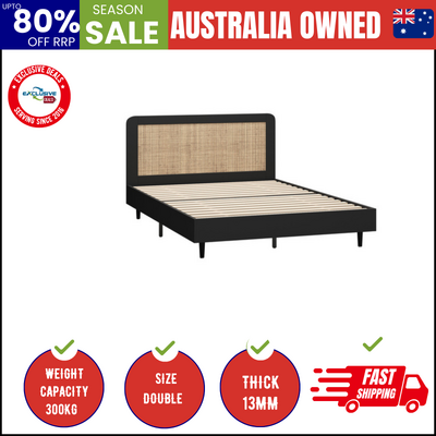 Bed Frame Double Size Beds Real Rattan Headboard Black