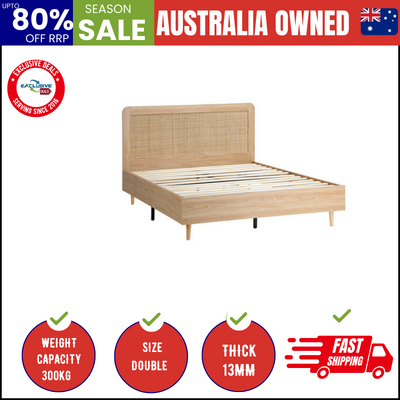 Bed Frame Double Size Wooden Bed Frame Rattan Headboard