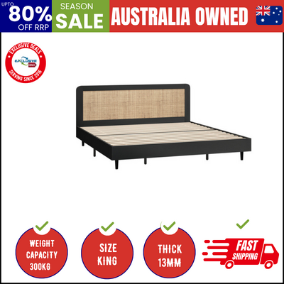 Bed Frame King Size Beds Real Rattan Headboard Black