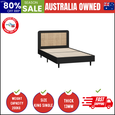 Bed Frame King Single Size Beds Real Rattan Headboard Black