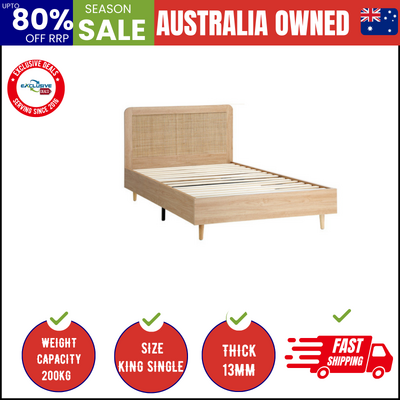 Bed Frame King Single Size Wooden Bed Frame Rattan Headboard