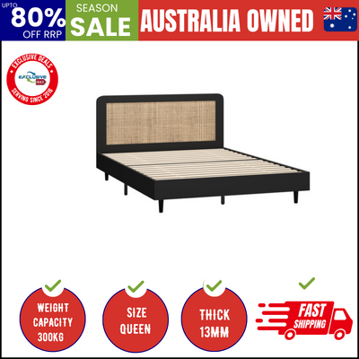 Bed Frame Queen Size Beds Real Rattan Headboard Black